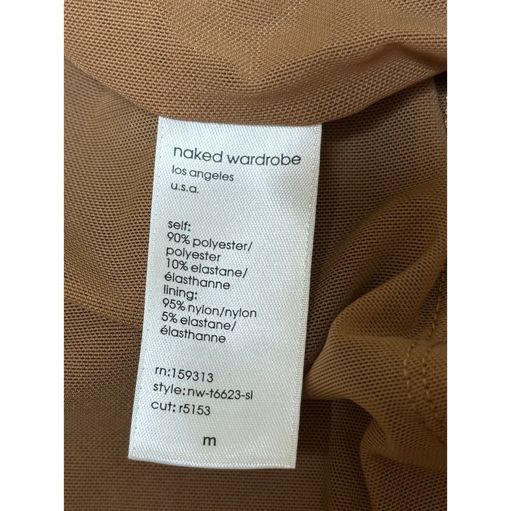 Naked Wardrobe Faux Suede Ruched Top Womens Size M Brown Asymmetrical NWT - Picture 4 of 7